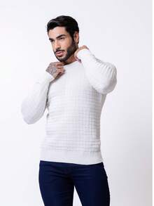 Men's Knitted Sweater, Long Sleeve, Solid Color, Autumn Winter, Chic, Elegant, Premium Line - 白色 - 查看 2