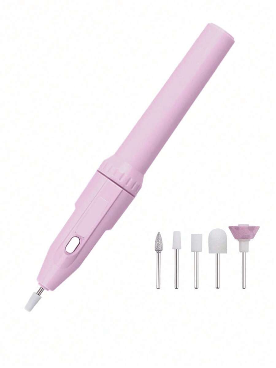 5合1粉紅色便攜式電動美甲磨甲機,電動美甲修甲組,適用於壓克力、凝膠指甲油、美甲與足部護理拋光與塑形工具,小型磨機需另購電池,適合女性或女孩日常DIY美甲使用 - 粉色 - 查看 1