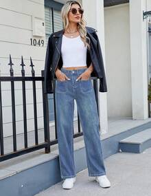 Wide Leg Jeans Straight Leg Jeans Baggy Denim Pantshalloween - 中號藍色-長 - 查看 11