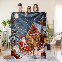 1pc Christmas Santa Claus, Snowman, Reindeer Gift Box Fleece Blanket, Super Soft Flannel Suitable For Bedroom, Living Room, Sofa And Office, Great For Travel And Gifting, Christmas