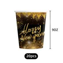 20个/80个2026新年黑金主题气球，新年生日派对装饰，足够20位客人使用，包含纸盘、甜点盘、餐巾纸、纸杯，适用于婚礼、生日派对、庆祝活动。 - 彩色 - 查看 10