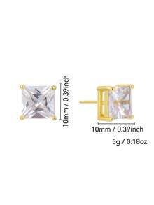 Charm-In 1 Pair Fashionable Minimalist 18K Gold Plated Brass Geometric Zirconia Stone Earrings, Gift For Valentine's Day, Mother's Day