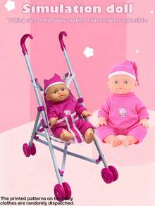 26厘米逼真娃娃，会小便、喝水、发出4种声音，配有奶瓶和安抚奶嘴，粉色小床，连衣裙图案随机发送，是送给女孩的过家家礼物。