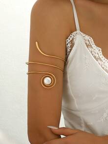 1pc Elegant Summer Gold Spiral Geometric Turquoise Armband, Adjustable Bracelet Suitable For Party, Banquet, Girlfriend Gift, Date Accessory