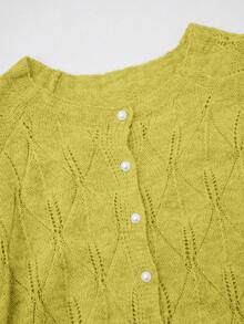 灰色纯色珍珠纽扣圆领长袖优雅开衫，适合秋季办公室、派对和社交场合穿着 | 穿着舒适 - 橄欖綠 - 查看 6