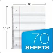 Tops 1Subject Spiral Notebooks College Rule 8 X 10.5 Inches 70 White Sheets Per Book Cover Colors May Vary Box Of 24 65021