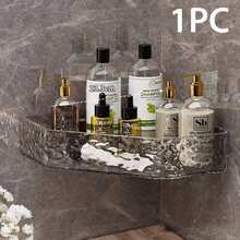 1 Piece Glacier Textured Wall Shelf For Bathroom; Corner Shelf For Shower Without Perforation Required For Bathroom; Storage Shelf Above Toilets; Organizer Of Makeup And Skin Care For The Sink; Wall Storage Shelf For Kitchen Decoration, Bathroom, Autumn Decoration,Birthday Decarations,New Year Gifts,Valentine's Day Gifts(Let It Sit For 24 Hours Before Use) - Transparent - View 14