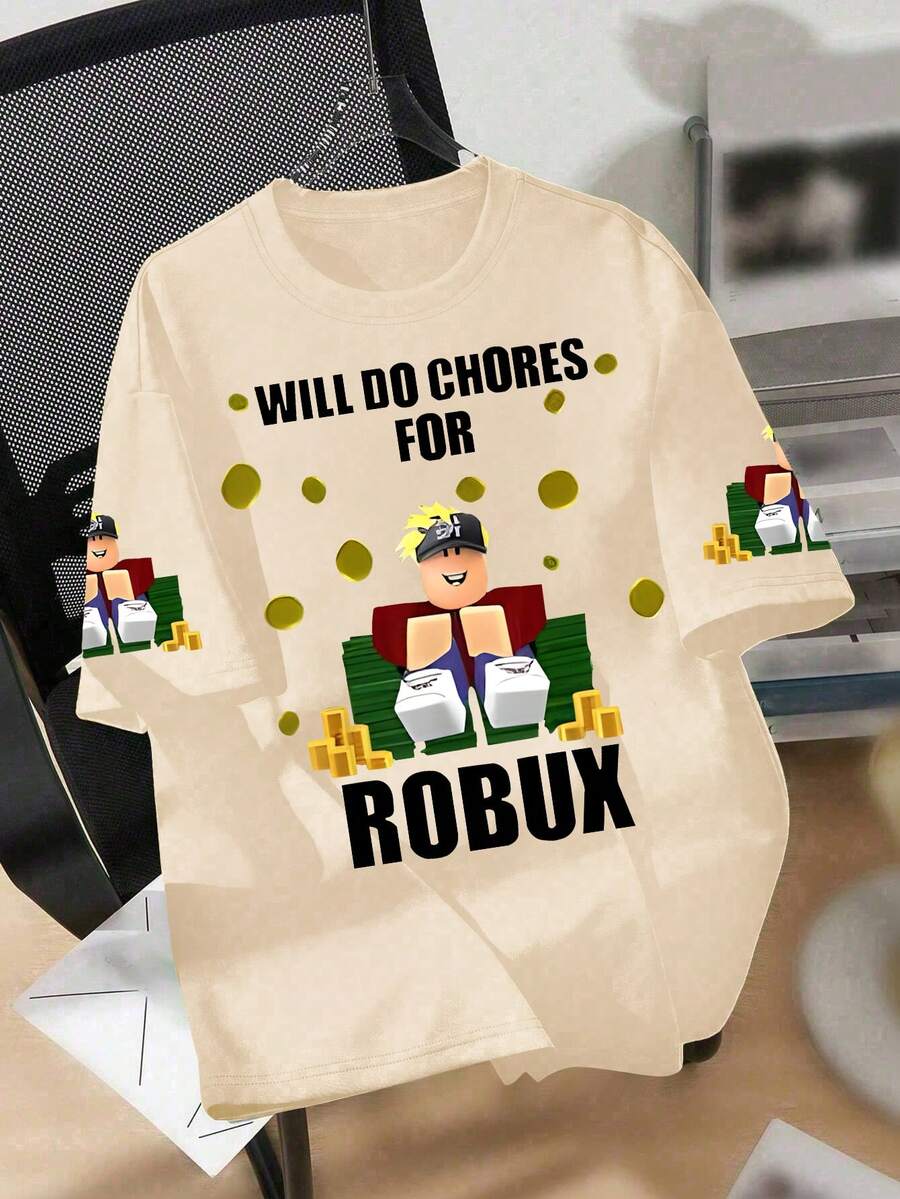 1PC Boys Fun Game Print Short Sleeve T - Shirt, Soft Skin - Friendly, Summer Fashion Outfit - Apricot - View 1