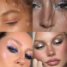 Pearl And Silver Mixed Face Gems Fake Piercings, Fake Lip Ring Fake Nose Ring Fake Eyebrow Piercing Fake Lip Piercing Self-Adhesive Face Sticker Fake Piercing Balls Cool Punk Y2K Makeup,23580477 - Bạc - Xem 2