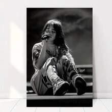 Framed Canvas Modern  Pop Singer Canvas Wall Art  Black & White Photographic Print | 2D Flat Textured Canvas, Minimalist Poster For Bedroom, Office, Living Room, Cafe | Contemporary Style Office Artwork - 框架 - 查看 1
