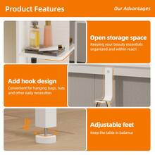 Tomnk LED Lighted Vanity Table Set With 80cm Large Mirror, 3 Color Adjustable Lights, 5 Fabric Drawers & Storage Shelf, White Makeup Dressing Desk With Stool, USB Powered Bedroom Vanity For Women - 美規B型插(110-127V) - 查看 9