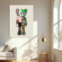 Framed 1pc Frame  Kaw Art Poster - Vibrant Cartoon-Style Canvas Wall Art,Perfect For Bedroom Decor & Gift For Friends, Minimalist Beige Background With Colorful Accessorie - Nhiều màu - Xem 7