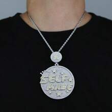 1 peça de colar com pingente redondo de letra "SELF MADE" de zircônia cúbica da moda, joia de festa de nicho chique unissex, acessório de hip-hop de rua - COLAR FEITO POR SI MESMO - Ver 6