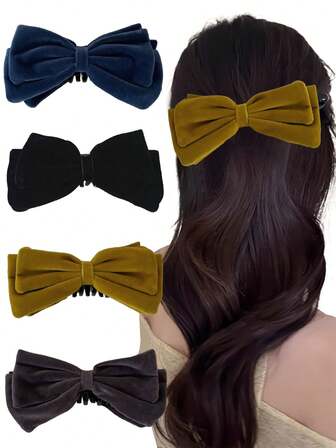 2 piezas Clips de pelo con lazo de terciopelo vintage de doble cara, suaves y dulces, adecuados para moño, cola de caballo, exterior, fiesta, vacaciones, regalo ideal para el Día de San Valentín, Acción de Gracias, Navidad, Año Nuevo, accesorios para el cabello, pinzas para el cabello, pasadores para el cabello, barrettes