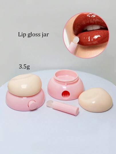 迷你可爱唇彩罐配柔软硅胶唇刷口红分装瓶，便携式旅行唇膜分装罐，适用于 3.5g（0.12oz）
