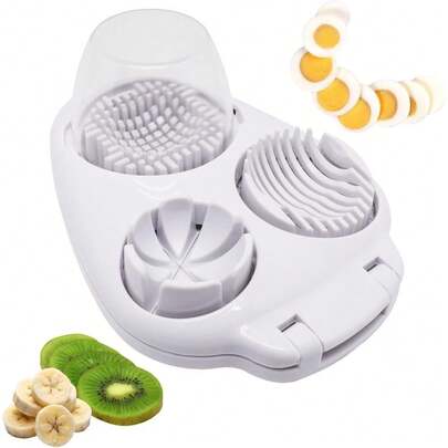 3-In-1 Egg Slicer, Stainless Steel Egg Cutter, Heavy Duty Egg Slicing Tool, Also For Slicing Strawberries, Mushrooms, Cherry Tomatoes, Multifunctional Kitchen Accessory (1pc, White)