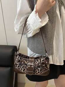 New Fashion Buckle Leopard Print Handbag & Shoulder Bag, Suitable For Parties, Outings, Vacations, Shopping And Daily Use, Can Store Coins, Phones, Also Suitable As A Work Bag For Office Ladies, College Students And Working Women, Elegant Ladies Bag - 咖啡 - 查看 3