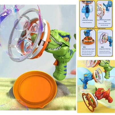 Pistola de Burbujas Ametralladora de Dinosaurio para Niños - Incluye 250 ml de Solución de Burbujas, Ideal para Fiestas y Regalos - Material ABS, Requiere Baterías Alcalinas - Marca YITIKA