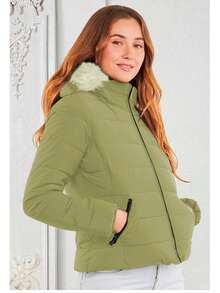 Women Winter Coats - 奶油色 - 查看 4