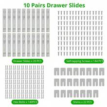 10 Pairs Full Extension Drawer Slides Rails, 12/14/16 Inch Drawer Slides 100LB Capacity, Heavy Duty Full Extension Ball Bearing, Side Mount Drawer Rails, Cabinet Drawer Slides For Dresser, Kitchen, Silver-10Pairs - 10 Pairs Silver - View 9