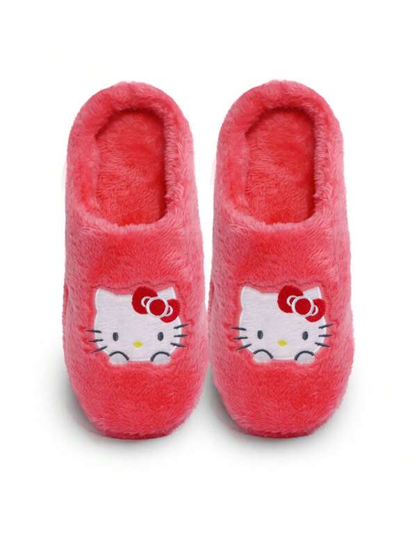 Sanrio Pantufas de pelúcia Sanrio KT com desenho de gato para meninas e mulheres, fofas, aconchegantes e com sola antiderrapante, pantufas peludas quentinhas para uso interno, sapatos baixos para casa, pantufas de inverno | Brancas