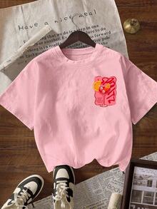 Mujer camiseta casual arte digital bebida fruta estampado gráfico relajada cuello redondo manga corta primavera verano uso diario T-shirt - Rosa - Ver 2