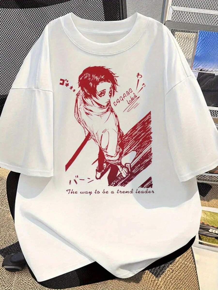 Men's Anime Graphic T-Shirt, 100% Cotton Tshirt, Men'S Casual Cotton T-Shirt With Unique Graphic Print - The Way To Be A  Leader Design, Short Sleeve, Round Neck, Summer Fashion Top, Everyday Tshirt  Casual Style Cotton Fabric Perfect Christmas & Holiday Gift For Men, Halloween Shirts For Men - trắng - Xem 1