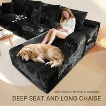 NIZULA FOAM 135'' Cloud Sectional Couch With L-Shaped Recliner,(Black) Boneless Corduroy Sofa With Deep Seat, Modern Modular Couch For Living Room, No Assembly Required, Comfy Plush Corduroy Fabric,Sofa De Sala,Couch,Sofa Cama,Muebles Para Sala,Couch For Living Room, Living Room Furniture, Muebles, Bedroom Furniture Set, Recliner Chair For Adult, Living Room Set Furniture. - màu đen - Xem 9