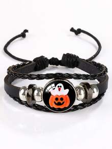 Halloween Gemstone Beaded Metal Bracelet, Handmade Jewelry