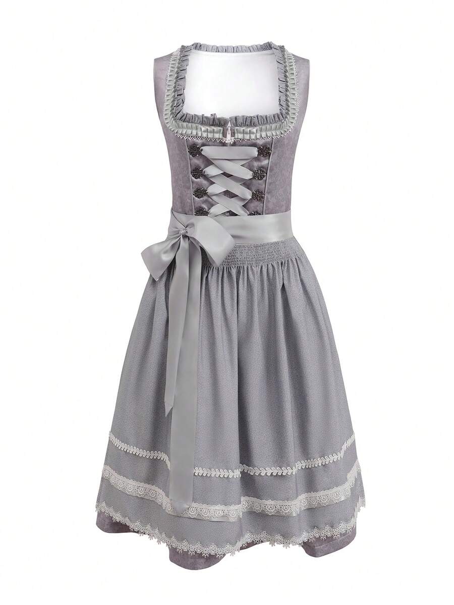 Disfraces de Oktoberfest para mujeres, conjunto de 2 piezas con vestido Dirndl tradicional alemán y atuendo de cerveza, para Halloween - Gris - Ver 1