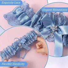 2Pcs Lace Wedding Garter Set Bride, White Bridal Garter With Stretchy Elastic Band, Keepsake And Toss Garters - Màu xanh lam - Xem 3