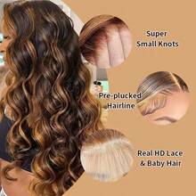 Honey Blonde Ombre Lace Front Wig Human Hair Highlight Body Wave Lace Front Wigs Human Hair Pre Plucked 200 Density Wig 5X5 13X4 HD Lace Frontal Wig For Women 4/27 Colored 28 Inch - S4/27 - 查看 9