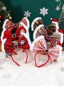 1pc Christmas Glitter 9.84 Inch Large Bow Headband Hair Accessory New Year Christmas Decoration Photo Prop Party Headpiece Headband, Suitable For Children's Christmas Decoration Use