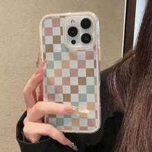 Funda móvil con diseño de tablero de ajedrez colorido, con vibrantes cuadrados en tonos pastel y un estilo minimalista. Compatible con los modelos phone 16, 15, 14, 13, 12 y 11 Pro. Fabricada en TPU, resistente a golpes. Regalos para la familia, amigos, niños, cumpleaños, primavera, vacaciones, novios, novias y San Valentín. - Circonita rosa CZ9 - Ver 2