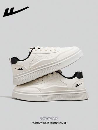  1 Pair WARRIOR Men's Thick Sole Lace-Up Soft Bottom Casual Shoes, Low-Top Outdoor Flat Shoes, Round Toe Low Heel Non-Slip Solid Color Elegant Soft Bottom Hiking Shoes Suitable For Students Graduation Photos, Men Low-Top Leather Sneakers