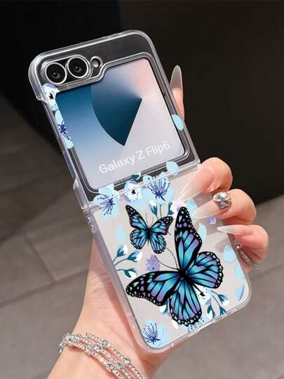 1pc Fashionable And Simple Frosted PC Material Cute Butterfly Element Folding Phone Case, Can Protect And Prevent Falling: SamsungGalaxy Zflip 3/Zflip 4/Zflip 5/Zflip 6/Zflip 7/ Razr 50 Ultra/ Razr 60 Ultra/ Razr 60/ Razr 50/XiaomiMIX Flip/Galaxy Z Flip7 FE