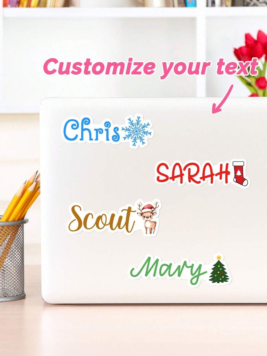 5/10/20 Miếng dán nhãn nền trắng họa tiết Giáng sinh tùy chỉnh, Nhãn dán tên và văn bản Giáng sinh cá nhân hóa, Nhãn dán quà tặng Giáng sinh cá nhân hóa - Nhiều màu - Xem 1