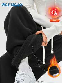 GEMCHO Women's Warm Lined Sports Pants, With Pockets, Knit Fabric, Slightly Elastic, Casual Running Pants, Fitness Wear, Suitable For All Seasons, Ideal For Winter - Black - View 2