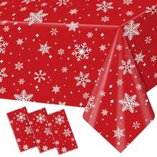 3Pack Christmas Plastic Party Tablecloth For Rectangle Tables Christmas Disposable Table Cloth Decoration Red Snowflake Xmas Tablecloths For Winter New Year Holiday Supplies 54x108in