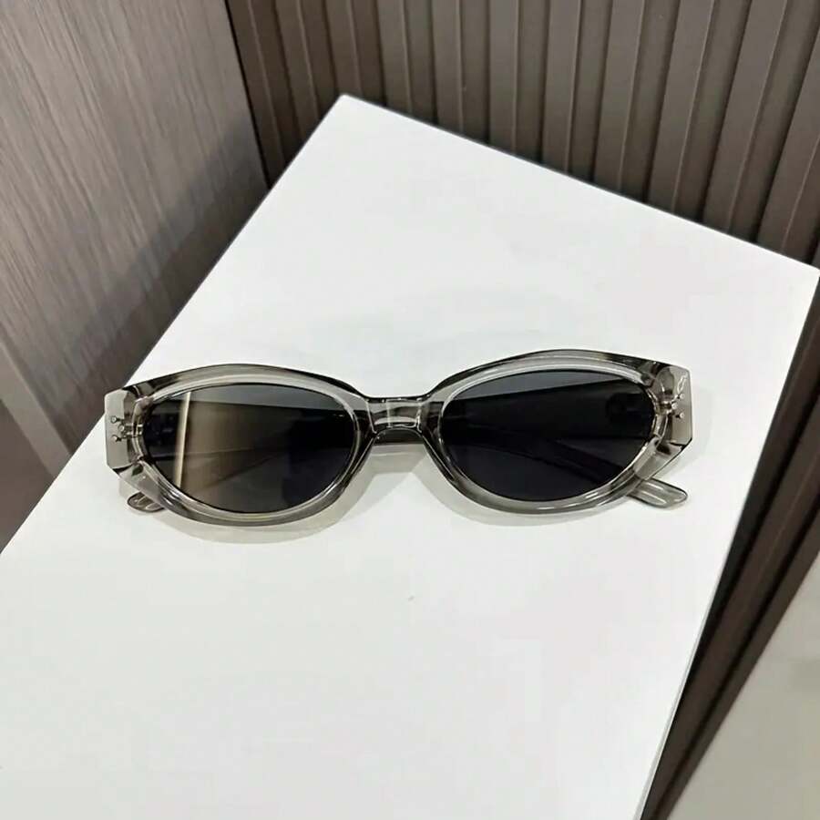 1 Pair Of Fashionable Korean Style Cat Eye Women's PC Material , Simple Style, Frameless Design, Suitable For Daily Street Shooting - 灰框-黑灰片 - 查看 1