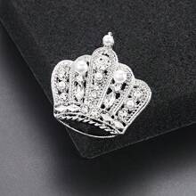 1pc Elegant Crown Design Rhinestone Encrusted Zinc Alloy Brooch, Vintage Palace Style Fashion Accessory Suitable For Women To Wear On Coats, Dresses, Bags, Hats In Autumn/Winter Occasions And Parties Christmas Gift