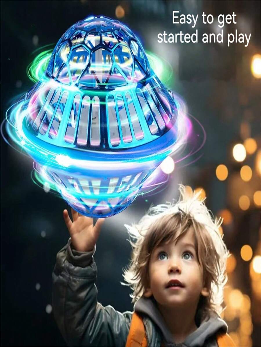 适合3-12岁以上儿童的UFO飞行圆盘旋转发光飞行球，神奇感应旋转陀螺，智能悬浮户外玩具，适合作为礼物