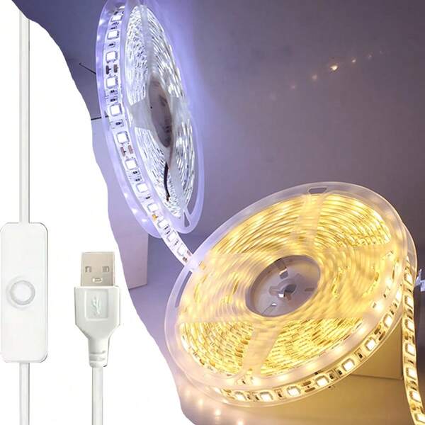 15meter USB LED Strip Lights, 5V 2835 White/Warm White LED Lights, Bring Switch Button, Flexible USB Light, Can Be Pasted, Cuttable, TV Background Lighting Tape Home Decor Lamp, For TV Backlight, Bedroom, Cabinet, Kitchen, DIY Lighting For Halloween Decor