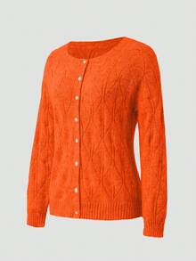 Áo khoác cardigan dài tay cổ tròn, màu xám trơn, cài cúc ngọc trai, kiểu dáng thanh lịch, phù hợp cho công sở, tiệc tùng và các dịp xã giao mùa thu | Thoải mái khi mặc - Màu Cam cháy - Xem 5