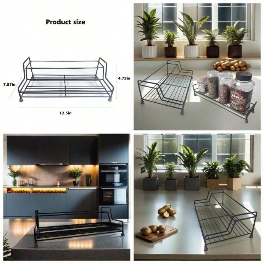 2 - Tier Kitchen Bathroom Organizer Spice Rack With Paper Towel Holder, Wall MountedFreestanding Metal Shelf Countertop Cabinet Pantry Shower Storage, 3 Removable Hooks Gifts, 2 Pack - Negro mejorado. - Ver 1