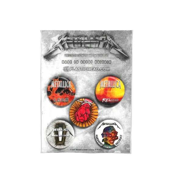 Metallica 1996-2016 Albums Badge Set (Pack Of 5) (Red/Yellow/White) - 100% Mixed - (PH2591)