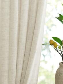 1pc/2pcs Japanese Style Solid Color Curtains, Minimalist Light Brown Linen Style Decorative Light Filtering Curtain Panels With Rods, Suitable For Living Room And Bedroom Window Decor - Beige - View 4