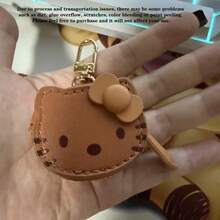 1PC Sanrio Cute Cartoon Hello Kitty Keychain, High-Quality PU Leather Bag, High Appearance Level Accessory, 3D Bow, Cute Ladies' Gift, Suitable For Christmas, Thanksgiving, Dates, Birthday Gifts, Suitable For Wallet, Accessory Storage, Car Parts, Bag Accessories