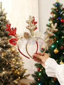 1pc Women's Christmas Reindeer Antler Headband, Decorative Shiny Headband For Party Atmosphere, Suitable For Holiday, Party, New Year Wearing Hair Band Hair Hoop Home Decor Christmas Decorations Room Decor