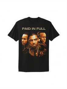 Men's Vintage 90s Paid In Full Movie Poster Graphic T-Shirt - Retro VTG Design, Black Round Neck Short Sleeve Casual Tee, Machine Washable, Classic Movie Tshirt, Comfortable Pullover, Bohemian Style Shirt, Durable Print Quality - Black - View 8